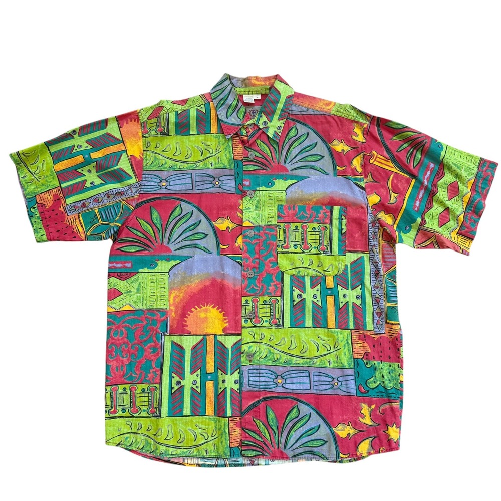 The Territory‎ Ahead Mens Abstract Sun Palm Print Cotton Button Down Shirt M